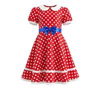 JiAmy Abito da Ragazza Vintage a Pois Anni 50 Rockabilly per Bambine, Abito da Festa con Fiocchi e Cintura, Colletto Peter Pan, Linea A, Retro Swing, per Compleanno, Festa, Matrimonio, 4-10 Anni