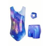 JiAmy Body da ginnastica per bambina, Tuta da ginnastica con uniformi da ginnastica senza maniche con schiena ritagliata Schiena scollata con Pantaloncini e Fascia per capelli per Bambini dai 3 ai 12