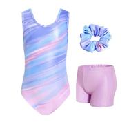 JiAmy body ginnastica artistica per ragazze senza maniche, con elastico per capelli e pantaloncini 3-12 anni