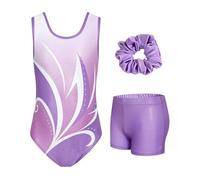 JiAmy body ginnastica artistica per ragazze senza maniche, con elastico per capelli e pantaloncini 3-12 anni
