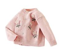 JiAmy Cardigan da Bambina, Maglioni a Maniche Lunghe con Bottoni Uniforme Scuola Cotone Girocollo Le Mezze Stagioni 2-3 Anni