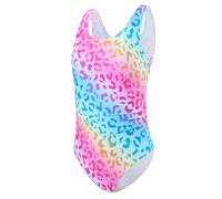 JiAmy Costume da bagno intero per ragazze, con motivo leopardato sfumato e sirena, elasticizzato, senza maniche, per bambine da 8 a 13 anni, Rosa-leopardo, 10-11 Anni