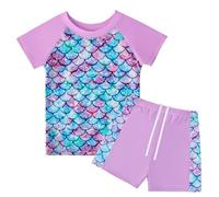 JiAmy Costume da Bagno per Ragazze, 2 Pezzi Costume da Bagno Bambina Maniche Corte UPF 50+ Protezione UV per Spiaggia per Ragazze, Porpora 4-5 Anni