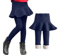 JiAmy Leggings da bambina foderati in pile con gonna a volant, invernali, caldi, per bambine dai 3 ai 12 anni, Blu, 9-10 Anni