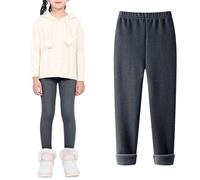 JiAmy Leggings sportivi termici da ragazza, per bambini, autunno inverno, foderati in pile, lunghi, elasticizzati, casual, in cotone, pantaloni per ragazze dai 3 ai 13 anni, grigio., 8-9 Anni