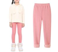 JiAmy Leggings termici da bambina, per l'autunno e l'inverno, foderati in pile, lunghi, elasticizzati, casual, in cotone, per ragazze dai 3 ai 13 anni, Colore: rosa., 12-13 Anni