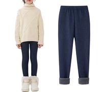 JiAmy Leggings termici da ragazza, per l'autunno e l'inverno, foderati in pile, lunghi, elasticizzati, casual, in cotone, per ragazze dai 3 ai 13 anni, Blu mare, 4-5 Anni