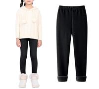 JiAmy Leggings termici da ragazza, per l'autunno e l'inverno, foderati in pile, lunghi, elasticizzati, casual, in cotone, per ragazze dai 3 ai 13 anni, Nero , 8-9 Anni
