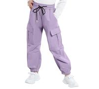 JiAmy Pantaloni cargo da ragazza, con elastico in vita, casual, larghi, pantaloni da paracadute, multi tasche, pantaloni da danza Y2k, per bambini da 5 a 14 anni, Viola, 5-6 Anni