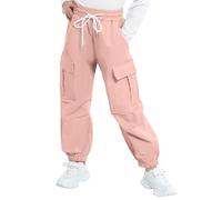 JiAmy Pantaloni cargo da ragazza, con elastico in vita, casual, larghi, pantaloni da paracadute, multi tasche, pantaloni da danza Y2k, per bambini da 5 a 14 anni, rosa, 9-10 Anni