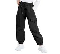 JiAmy Pantaloni cargo da ragazza, con elastico in vita, casual, larghi, pantaloni da paracadute, multi tasche, pantaloni da danza Y2k, per bambini da 5 a 14 anni, Nero , 9-10 Anni