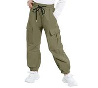 JiAmy Pantaloni cargo da ragazza, con elastico in vita, casual, larghi, pantaloni da paracadute, multi tasche, pantaloni da danza Y2k, per bambini da 5 a 14 anni, Verde, 7-8 Anni