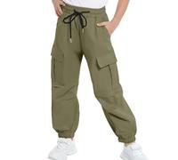 JiAmy Pantaloni cargo da ragazza, vita elasticizzata, stile paracadute, con tasche multiple, Y2k, per bambini di 5-14 anni, verde, 13-14 Anni