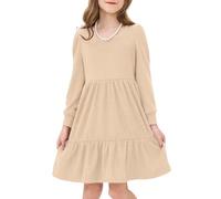 JiAmy Ragazza vestito bambini manica lunga per 2-8 anni (90-130), beige., 4-5 Anni