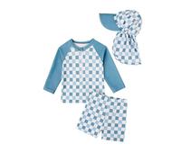 JiAmy Set Costume da Bagno per Bambini con Cappello da Sole, Costume da Bagno a Maniche Lunghe per Bambino con Costume da Bagno, 6M-4Y, Blu scuro, 3-4 anni