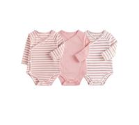 JiAmy Set di 3 body fasciatoio, con maniche a busta e pantaloni a pompa, con piedi, in cotone, set da 0 a 12 mesi, Top rosa, 3-6 Monate