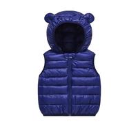JiAmy Smanicato Bambino e Bambina, Gilet Imbottito con Cappuccio Orecchie da Orso, Giubbotto Senza Manica BambiniBlu Navy4-5 Anni