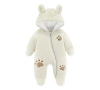 JiAmy Tuta da Neve Invernale per Neonato Bambino Bambina, Ciniglia Pagliaccetto Addensare Abiti Tute Invernale Tutina Neonati Neonata Maschio Bianco 0-3 Mesi