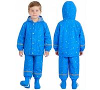 JiAmy Tuta Impermeabile Bambino e Bambina (2 Pezzi), Set Pioggia con Giacca e Pantaloni, Impermeabile Bambino con Cappuccio Trasparente & Bande Riflettenti per Scuola e Asilo 4-5 Anni
