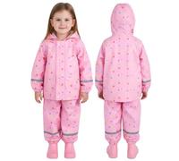 JiAmy Tuta Impermeabile Bambino e Bambina (2 Pezzi), Set Pioggia con Giacca e Pantaloni, Impermeabile Bambino con Cappuccio Trasparente & Bande Riflettenti per Scuola e Asilo 7-8 Anni