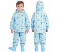 JiAmy Tuta Impermeabile Bambino e Bambina (2 Pezzi), Set Pioggia con Giacca e Pantaloni, Impermeabile Bambino con Cappuccio Trasparente & Bande Riflettenti per Scuola e Asilo 3-4 Anni