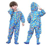 JiAmy Tuta Impermeabile Bambino e Bambina Intera, Tuta Pioggia Leggera con Cappuccio Trasparente, Impermeabile Bambino Antivento per Scuola, Asilo e Fango 7-10 Anni