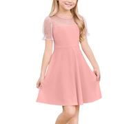 JiAmy Vestito Bambine Estate con Maniche a Palloncino, Abito Principessa con Inserti in Tulle Elegante, Abbigliamento per Ragazze 5-14 Anni