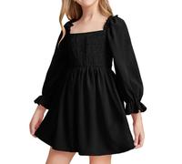 JiAmy Vestito da bambina a maniche lunghe con scollo quadrato, per primavera ed estate, casual, elegante, per matrimoni, feste, linea ad A, per bambine di 4-14 anni, Nero , 9-10 Anni