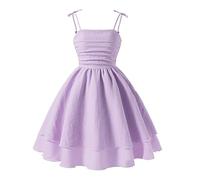 JiAmy Vestito da bambina con spalline sottili e punto smock prendisole estivo casual da spiaggia abiti midi per adolescenti abito da ballo per 7-12 anni, Viola, 8-9 Anni