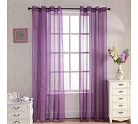 Jian Ya Na 2 Pezzo Tende trasparenti, solidi Voile window Trattamento tende Grommet pannello della tenda per la Camera dei bambini Camera da letto Soggiorno Offi 52x63 pollici Viola (Stripe)