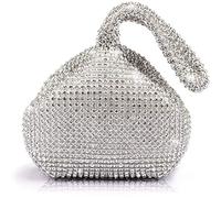 JIAN YA NA Donna Moda Strass Trihedral Frizione Borsa da Sera Bling Zipper Borsa Wedding Argento
