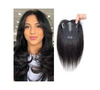 JIANBOHAIRS 10 Inch Human Hair Topper for Women 13X12cm Breathable Swiss Lace Base Natural Hairline Hairpieces Add Hair Volume for Thinning Hair(Black)