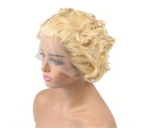 JIANBOHAIRS 13X1 parrucca anteriore in pizzo trasparente dei capelli umani parrucche bionde corte ricce pre-depilate per le donne 6 pollici per i capelli