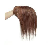 JIANBOHAIRS 14inch Human Hair Toppers for Women, Brown Wigs with Bangs Silk Base 3 Clips for Thinning Hair