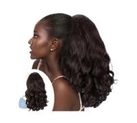 JIANBOHAIRS 16" Curly Drawstring Ponytail for Black Women,Yaki Straight with Ends Synthetic Hairpiece Pony Tails Daily Wear(Brown)