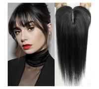 JIANBOHAIRS 4"x5.5" Parrucche Con Topper In Veri Capelli Umani Con Frangia Base In Seta Clip Pezzi Topper Capelli Lisci For Donne Extension For Capelli for Thinning Hair(14 inch,Natural Black)