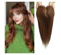 JIANBOHAIRS 4"x5.5" Parrucche Con Topper In Veri Capelli Umani Con Frangia Base In Seta Clip Pezzi Topper Capelli Lisci For Donne Extension For Capelli for Thinning Hair(10 inch,Chocolate Brown)