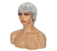 JIANBOHAIRS 6 pollici Grey Glueless Wigs for Black Women Human Hair Short Pixie Cut Bob Wig with Bangs Layered None Lace Full Machine Made for Thinning Hair(Silver Grey)