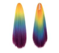 JIANBOHAIRS Coda di cavallo color arcobaleno da 24 pollici, estensione dei capelli lisci Yaki, parrucchino sintetico con clip ad artiglio for le donne Daily Wear(QCOSS88-E5)