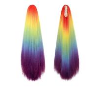 JIANBOHAIRS Coda di cavallo color arcobaleno da 24 pollici, estensione dei capelli lisci Yaki, parrucchino sintetico con clip ad artiglio for le donne Daily Wear(QCOSS88-E3)