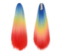 JIANBOHAIRS Coda di cavallo color arcobaleno da 24 pollici, estensione dei capelli lisci Yaki, parrucchino sintetico con clip ad artiglio for le donne Daily Wear(QCOSS88-E9)