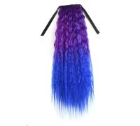 JIANBOHAIRS Coda di cavallo sintetica da 22 pollici con capelli ricci e crespi, effetto arcobaleno, for cosplay, extension con coulisse e nastro Daily Wear(PINKTBlue)