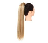 JIANBOHAIRS Codino avvolgente biondo lungo liscio sopra la testa coda di cavallo sintetica estensione dei capelli lisci con clip in parrucca finta Daily Wear(Golden beach blonde,32inches)