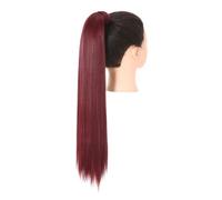 JIANBOHAIRS Codino avvolgente biondo lungo liscio sopra la testa coda di cavallo sintetica estensione dei capelli lisci con clip in parrucca finta Daily Wear(Wine,24inches)