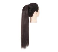 JIANBOHAIRS Codino avvolgente biondo lungo liscio sopra la testa coda di cavallo sintetica estensione dei capelli lisci con clip in parrucca finta Daily Wear(Black brown,24inches)