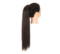 JIANBOHAIRS Codino avvolgente biondo lungo liscio sopra la testa coda di cavallo sintetica estensione dei capelli lisci con clip in parrucca finta Daily Wear(Dark brown,24inches)