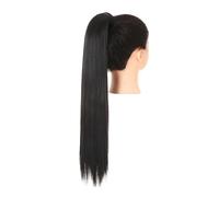 JIANBOHAIRS Codino avvolgente biondo lungo liscio sopra la testa coda di cavallo sintetica estensione dei capelli lisci con clip in parrucca finta Daily Wear(Jet black,24inches)