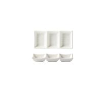 JIANBOHAIRS Dipping Bowls Ceramic Dual Soy Sauce Dish 7.6 Inch Style Sushi Sauce Cups Divided Serving Tray Dipping Plates for Kitchen for Seasoning, Appetizer, Vinegar, Ketchup(White,Medium)