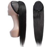JIANBOHAIRS Drawstring Straight Human Hair Ponytail Extension Natural Black A Grade Brazilian Clip in Hairpiece for Women Thick Silky 10-26 Inch Daily Wear(22inches)
