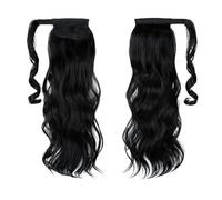 JIANBOHAIRS Extension for capelli sintetici lunghi e ondulati con coda di cavallo, clip riccia, parrucca finta, intorno a un finto tai liscio Daily Wear(Jet black,22INCHES)